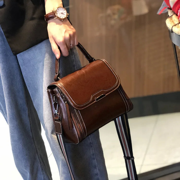 Oil Wax Cowhide Leather Women's Handbag 2024 New Crossbody Bag Lady Commuter Summer Bag Handbill Shoulder Messenger Bags