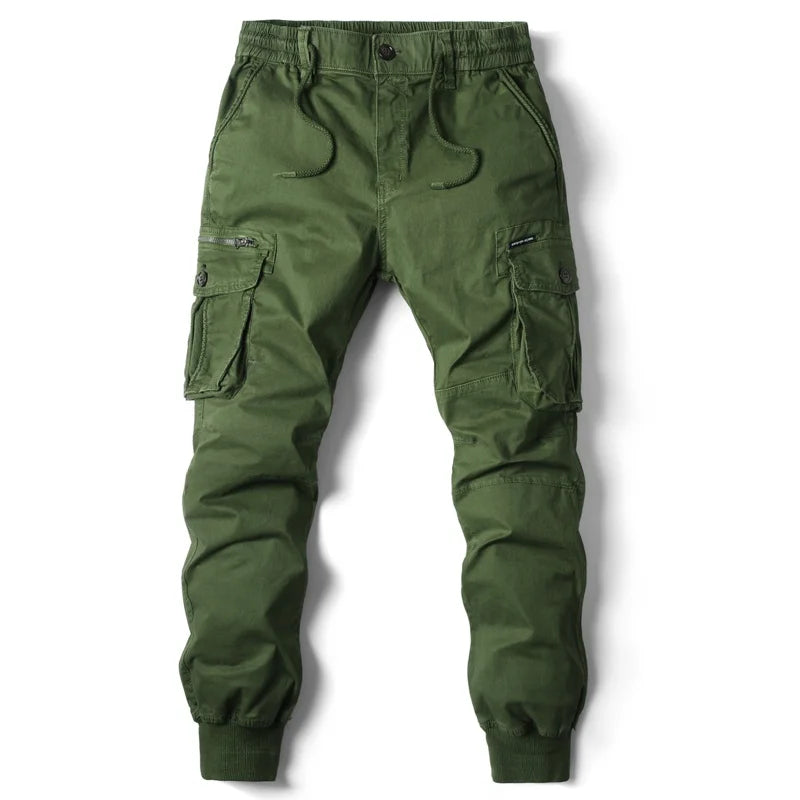 Spring Summer Men's Casual Fashion Work Pants Cuffed Multiple Pockets Slim Fit Youth Leisure Trousers Trendy Brand