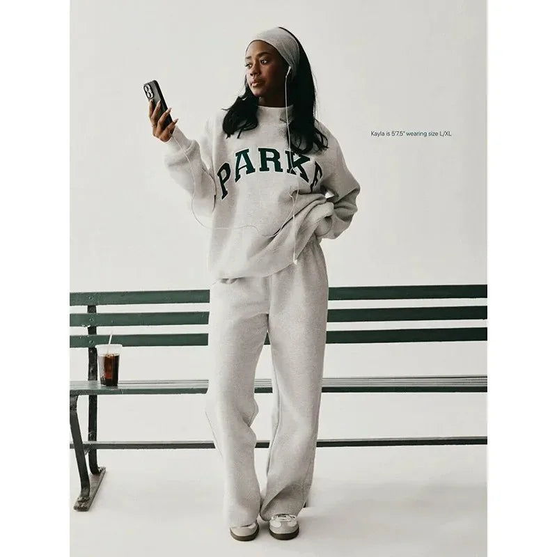 autumn winter Women's Pullover Hooded Sweatshirt with Letter Print and Zipper Closure