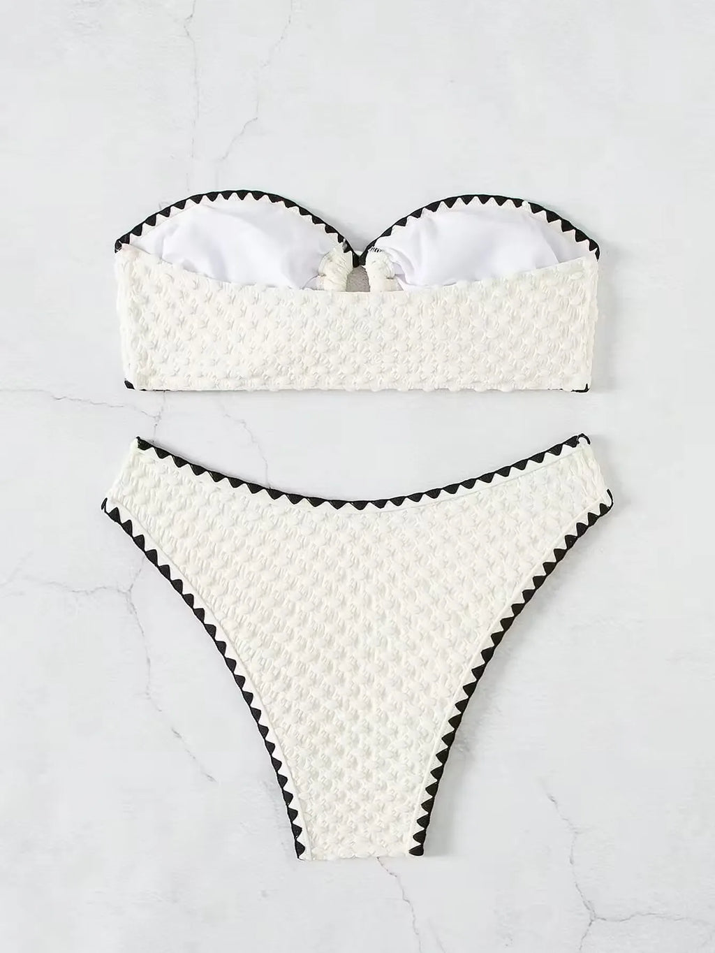 White Swimwear 2 Piece Strapless Swimsuit Women Sexy Bandeau Backless Bikini Set Lace-up Patchwork Beach Bathing Suit 2025 New