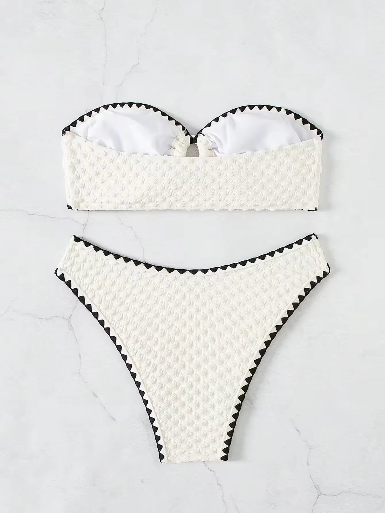 White Swimwear 2 Piece Strapless Swimsuit Women Sexy Bandeau Backless Bikini Set Lace-up Patchwork Beach Bathing Suit 2025 New