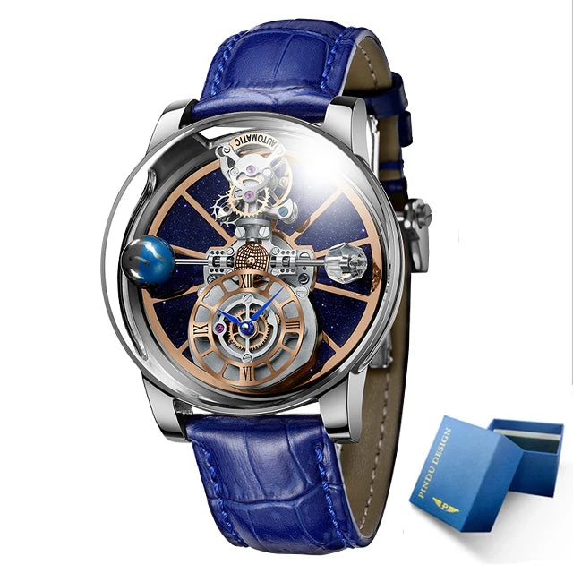 PINDU Design Watches Man Starry Sky Watch For Men Quartz Wristwatches Clock Earth Theme Design Man Watch Celestial Body Series