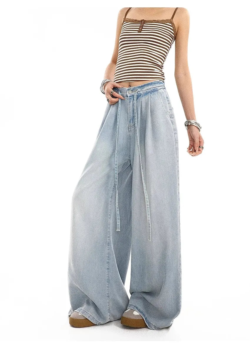2025 Summer New Drape Wide Leg Jeans Elastic Versatile Ins Trendy Versatile Trousers Harajuku Jeans for Women Denim Pants
