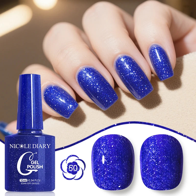 NICOLE DIARY Glass Beads Cat Magnetic Gel Nail Polish Spring Summer Gel Nail Sparkly Gel Varnish Soak off Nail Manicure Art