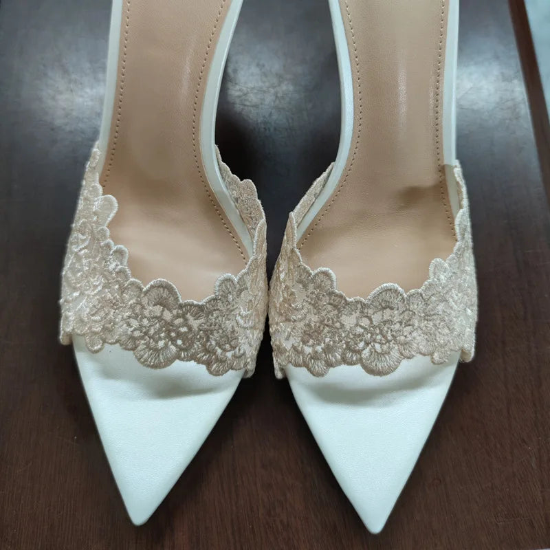 New Summer Women's High Heel Sandals Lace Embroidery Pointed Open Toe Stiletto High Heel Sandals Party Slippers