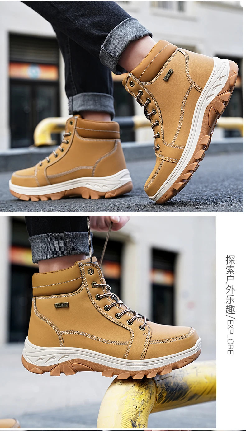 Yellow Ankle Boots Cowboy Footwear Snow Warm Fur Sneakers Padded Trekking Black Waterproof Leather Men Hiking Shoe Winter Summer