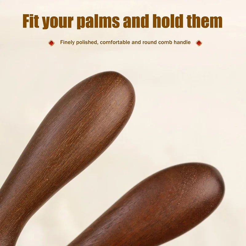 10-Teeth Copper & Wood Massager Comb For Head Meridian Therapy And Relaxation Golden Sandalwood Scraping Guasha Long Handle