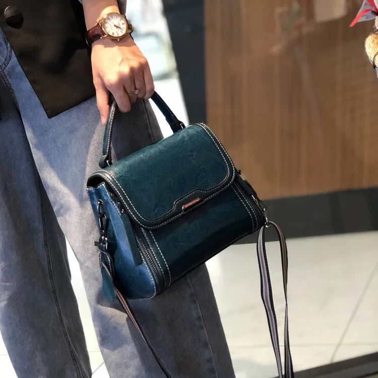Oil Wax Cowhide Leather Women's Handbag 2024 New Crossbody Bag Lady Commuter Summer Bag Handbill Shoulder Messenger Bags