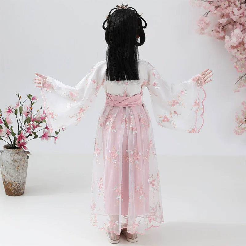 Kids Fairy Tang Costume Girls Casual Dresses Hanfu Girl Summer Children's Clothing Outfit Princess Dress Baby Vestido Robe Fille