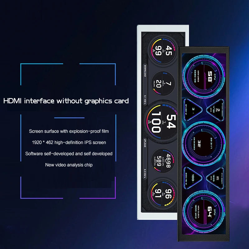 9.16'' Small Screen Display, IPS LCD Monitor for Desktop Computer Hardware Working Monitoring, Windowed Chassis Dedicated