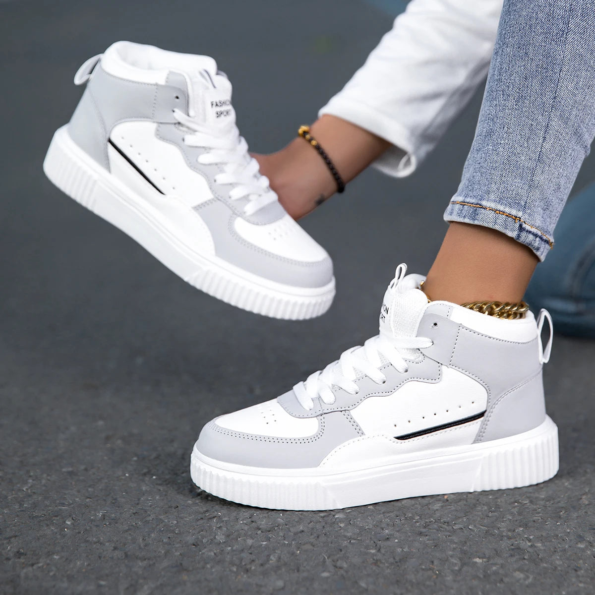 Four Seasons Men's Casual Work Shoes, Leather Waterproof White Sports Sneakers, Trendy Men's Shoes