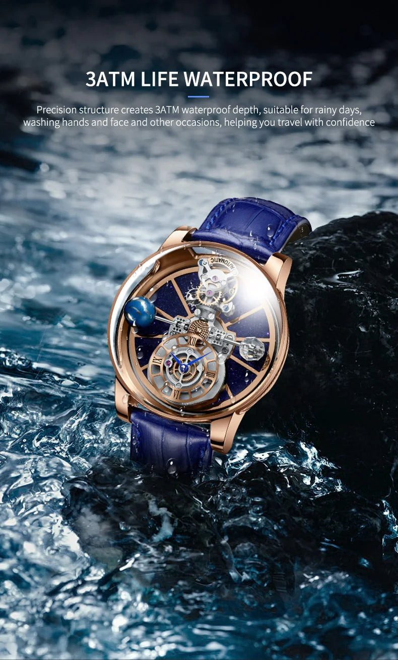 PINDU Design Watches Man Starry Sky Watch For Men Quartz Wristwatches Clock Earth Theme Design Man Watch Celestial Body Series