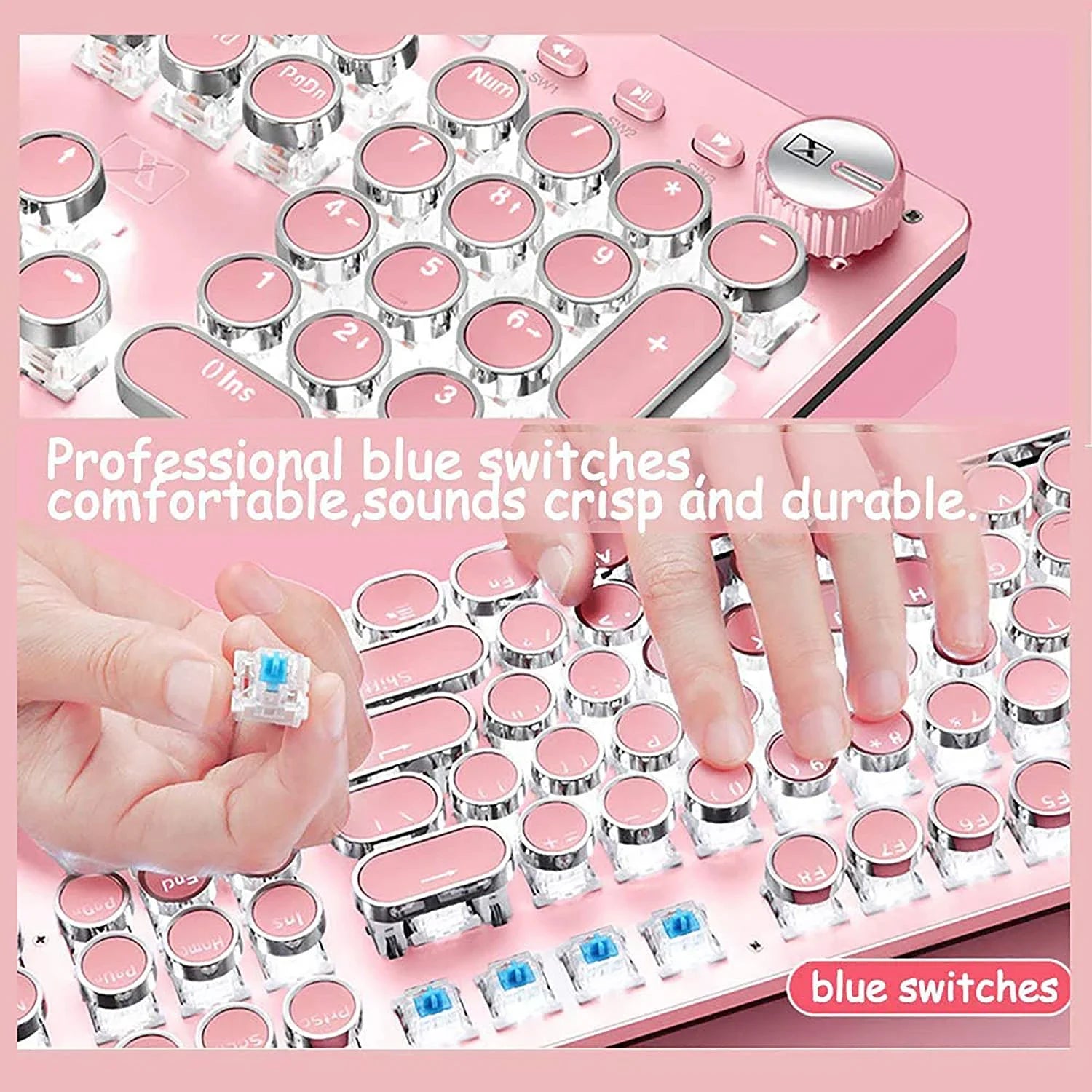 Girl Pink Real Mechanical Keyboard Green Axis Punk Retro Round Key Chocolate Lipstick Office Typing Game Keyboard