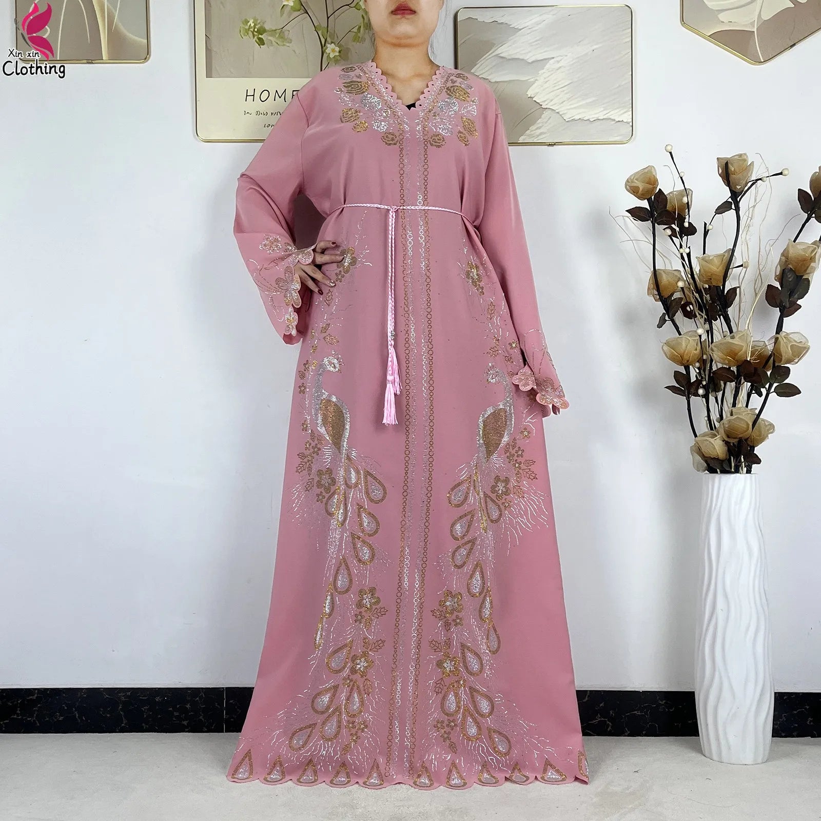 2026New Dubai Muslim Women Modest Dress Diamond Chiffon Elegant Arabic Femme Hijab African Abaya Islamic Long Sleeve Turkey Robe