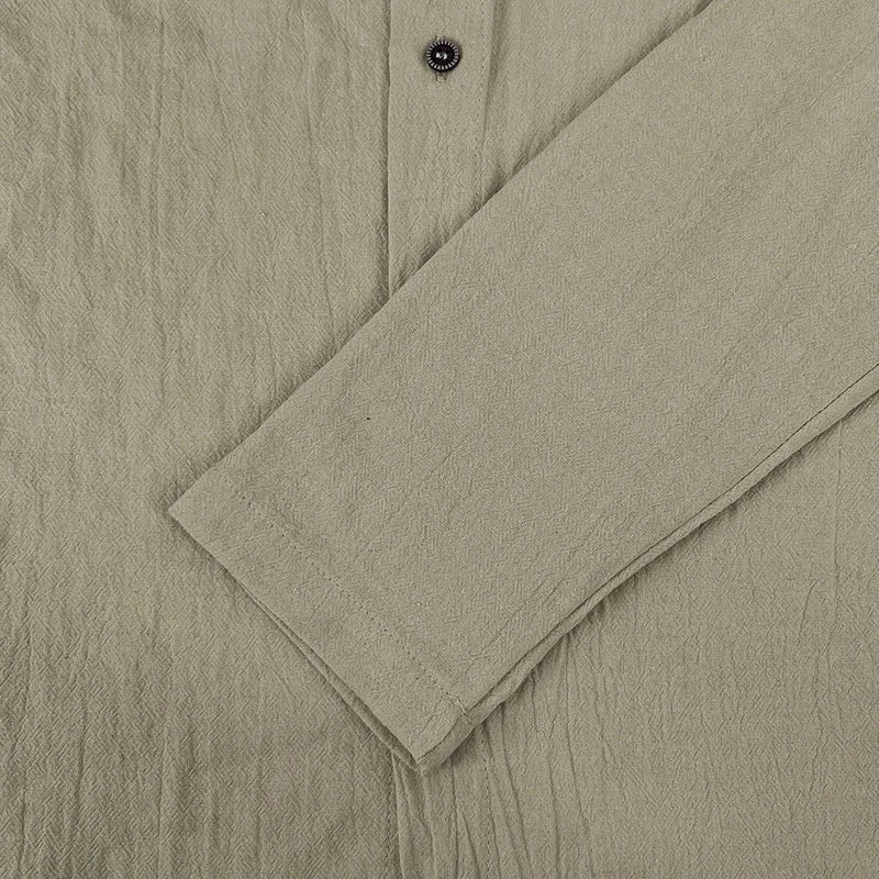 Men's solid color casual shirt, hooded drawstring cotton and linen cardigan, trendy and versatile loose beach T-shirt