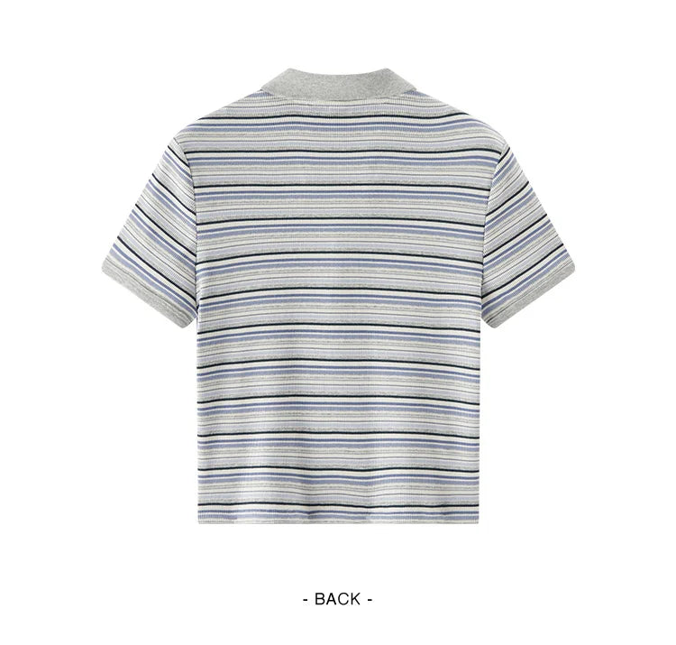 Semir Polo Shirt Women Cropped Slim Fit Tie Detail 2025 New Summer Cool Feeling Striped Top Retro for Trendy and Casual Looks