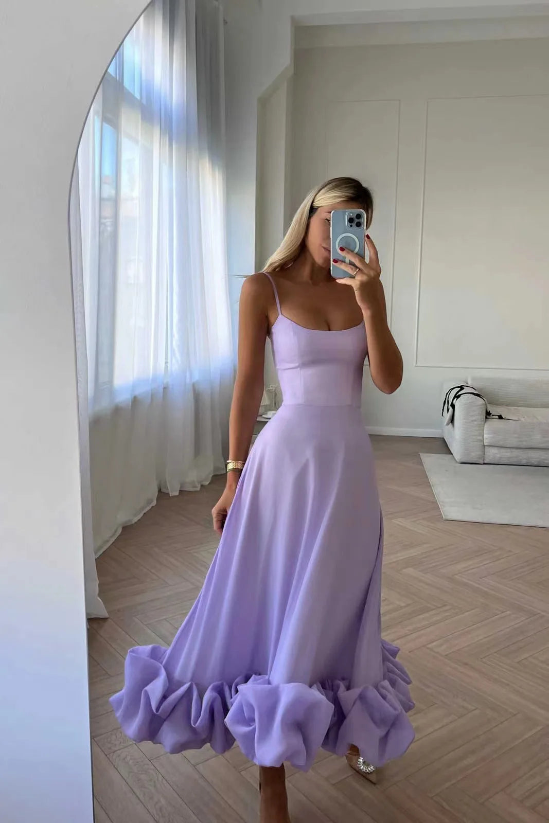 Putao Prom Dresses Fashion Square Empire Summer Party Dress Tea Length Sleeveless Chiffon Ruched Formal Evening Gowns платье жен