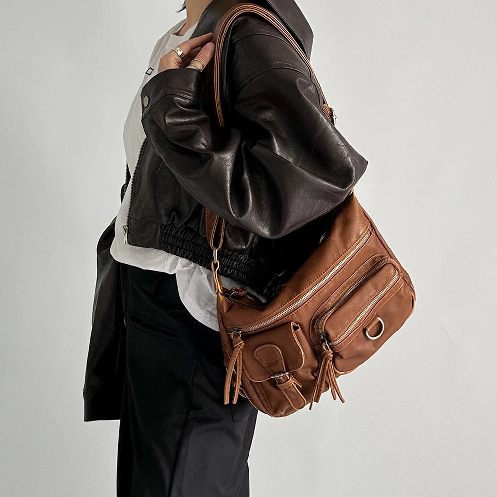 Annmouler Designer Women Shouler Bag Large Capacity Crossbody Bag Casual Soft Pu Leather Messenger Bag Multi-pocket Purses
