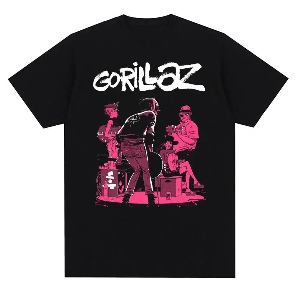 Music Band Gorillazs Punk Rock Print T Shirt 90s Casual Fashion Short Sleeve T Shirt Unisex Harajuku Kawaii T-shirt Y2K Clothing