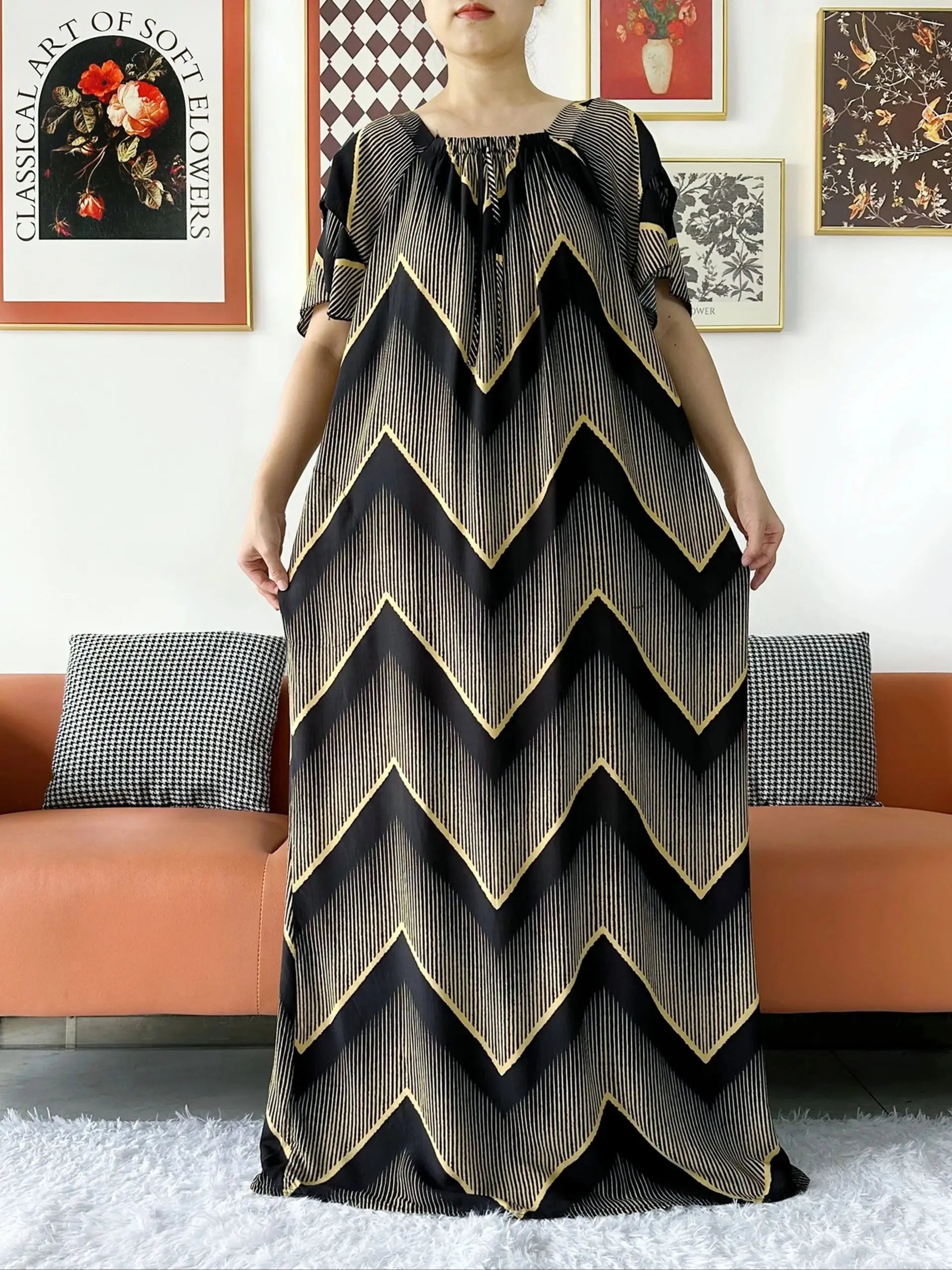 2024 New Muslim Dubai Abaay Women Cotton Dress With Big Scarf For Women Maxi Summer Short Sleeve Loose African Abaya Clothing