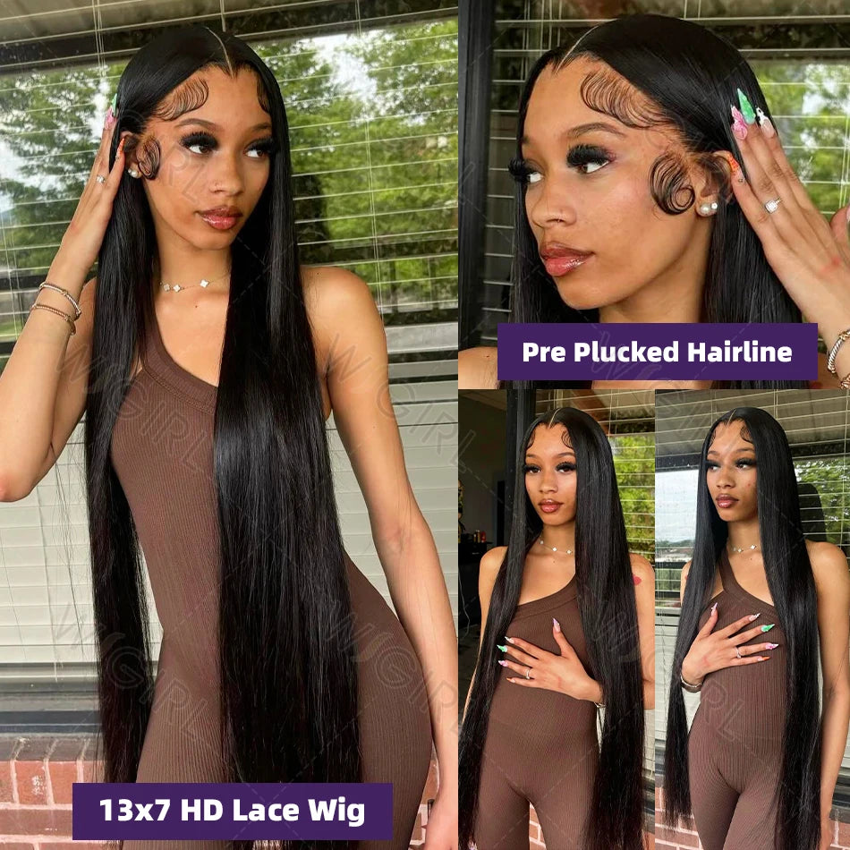 Wigirl HD 30 40 Inch Straight 13x6 Human Hair Lace Frontal Wigs 200% Brazilian Remy PrePlucked 13x4 Lace Front Wig For Women