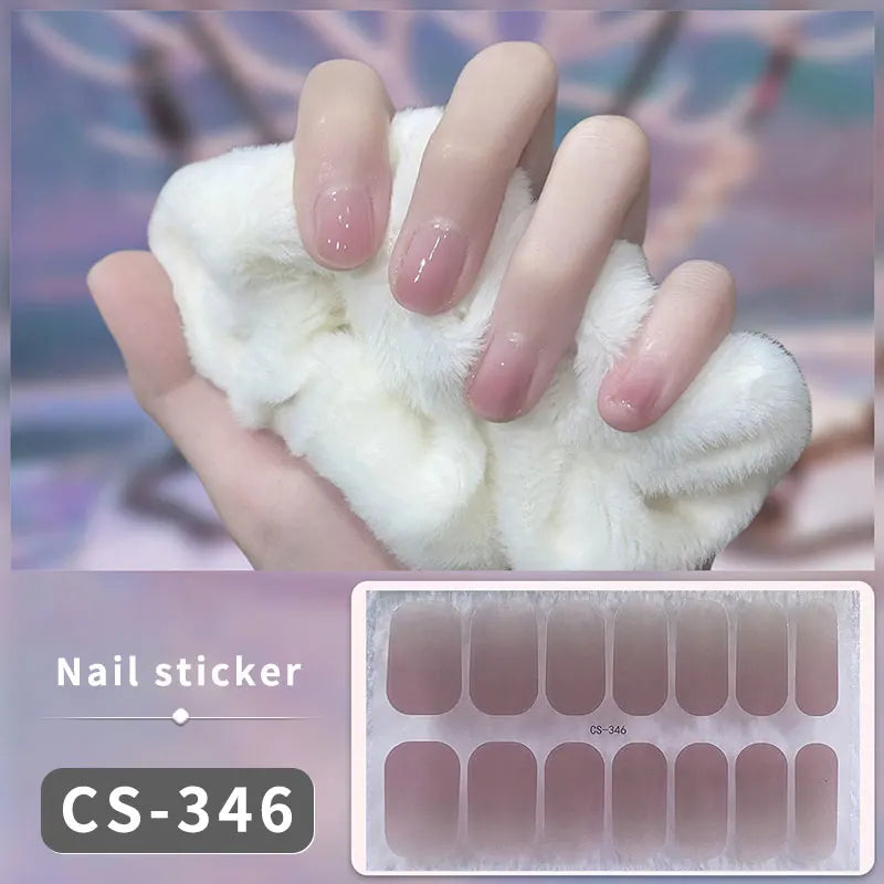 1pc DIY Baking-free Nail Stickers Long-Lasting Solid Color Fresh Flowers Christmas Autumn Nail Strips Patch Full Cover Decal