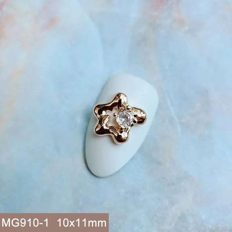 10pcs Summer Shell Starfish Cherry Zircon Crystals Metal Nails Jewelry Decorations Nail Art Accessories Charms Parts Supplies