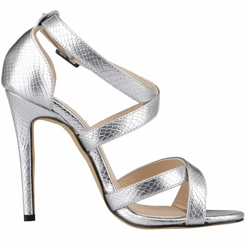 2026 New LOSLANDIFEN Women Sandals Summer Fashion Design Sexy 8CM Crocodile Leather High Heels Ladies Sandals Open Toe Shoes