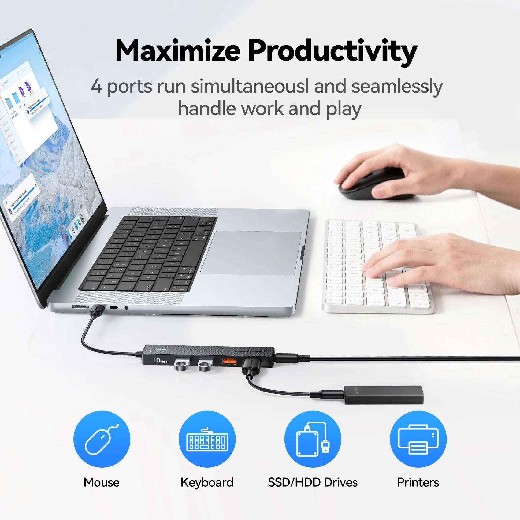 Vention New USB 3.2 Gen2 HUB 10Gbps PD100W Charging USB A Type C 5 Ports Splitter Multiport Adapter for Macbook Pro Air Laptop