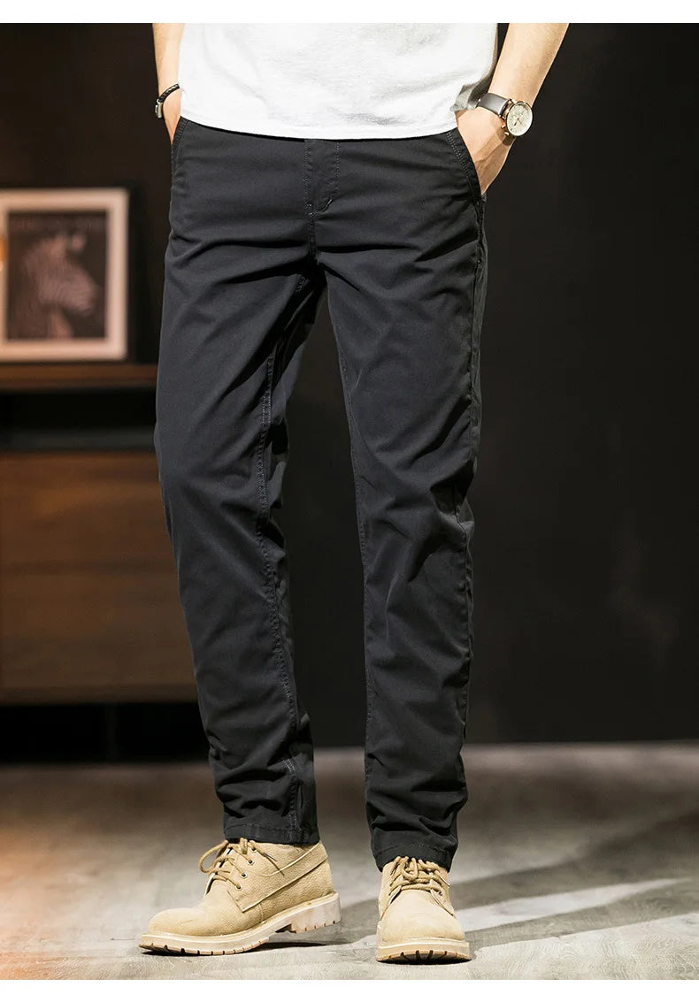 Khaki Gray Black Pants For Men Straight Casual Pants Men Clothing Overalls 2025 Spring Summer Cotton Work Trousers Male