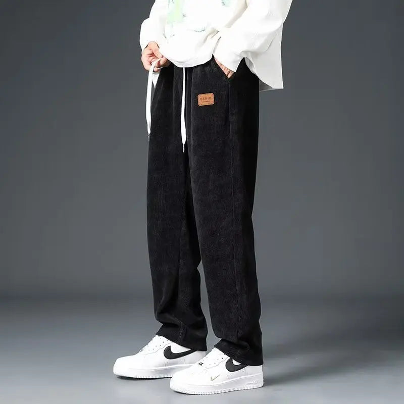 Corduroy Heavyweight Straight Leg Sweatpants Men's Trendy Brand Thick Sports Casual Pants Loose Hanging Work Pants