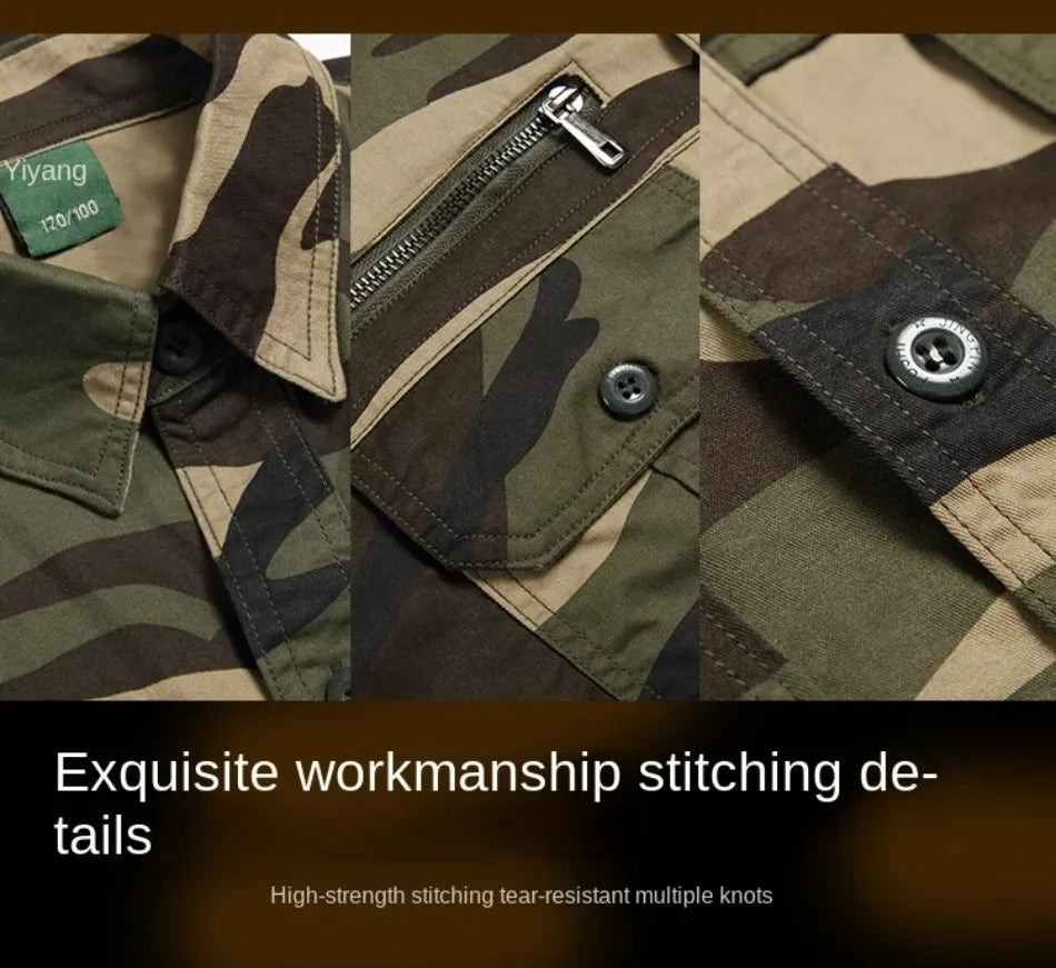Summer Tactical Set Men Cotton Wear-resistant Camouflage Outdoor Workwear Suit Breathable Multiple Pockets Training Uniform Thin