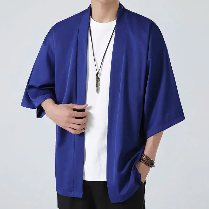 Japanese Costume Shirt Men Summer Kimono Harajuku Style Tops Coat Japan Haori Short Sleeve Traditional Loose Casual Shirt Yukata