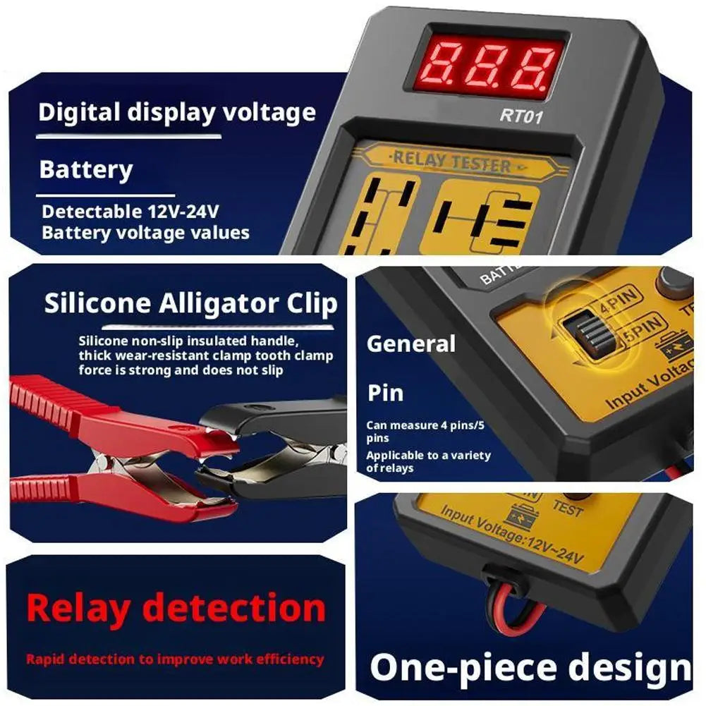 Universal Car Relay Tester Dual Voltage Checker 12/24V Digital Display Automotive LED Indicator Light Relay Diagnostic