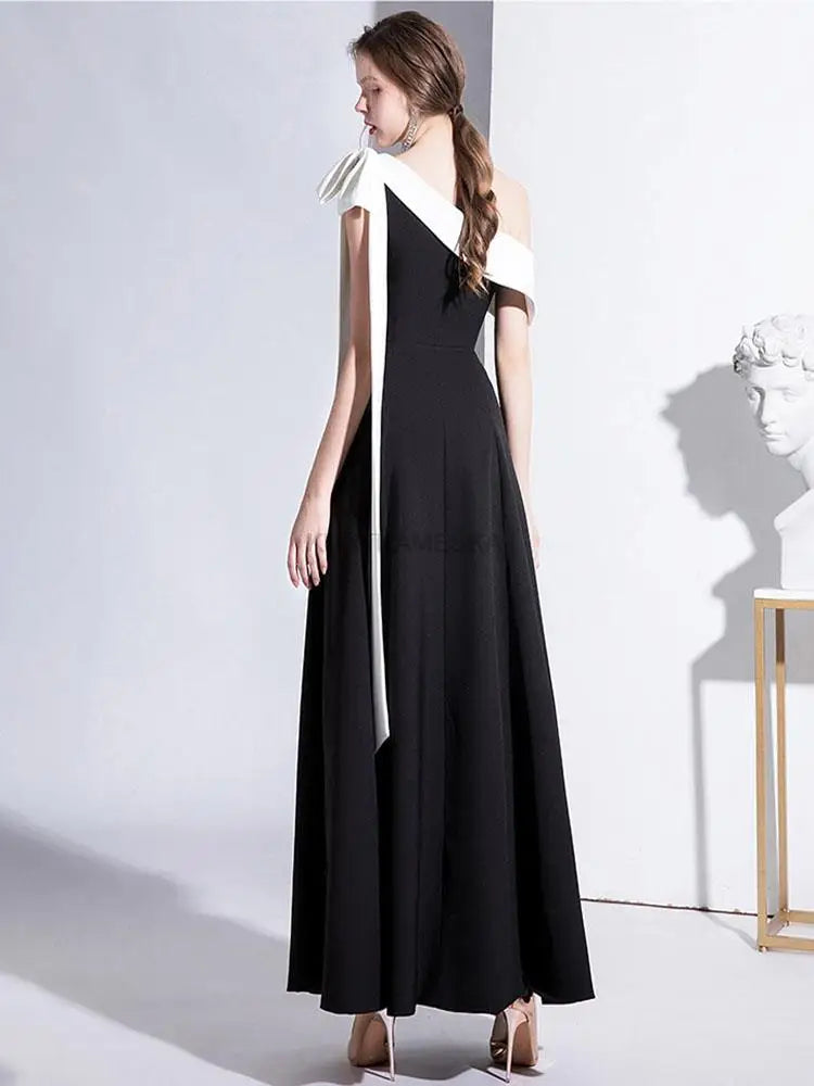Elegant Black Formal Evening Long Dresses for Women 2023 Summer Sexy One Shoulder Slim Host Prom Party Dress Casual Maxi vestido