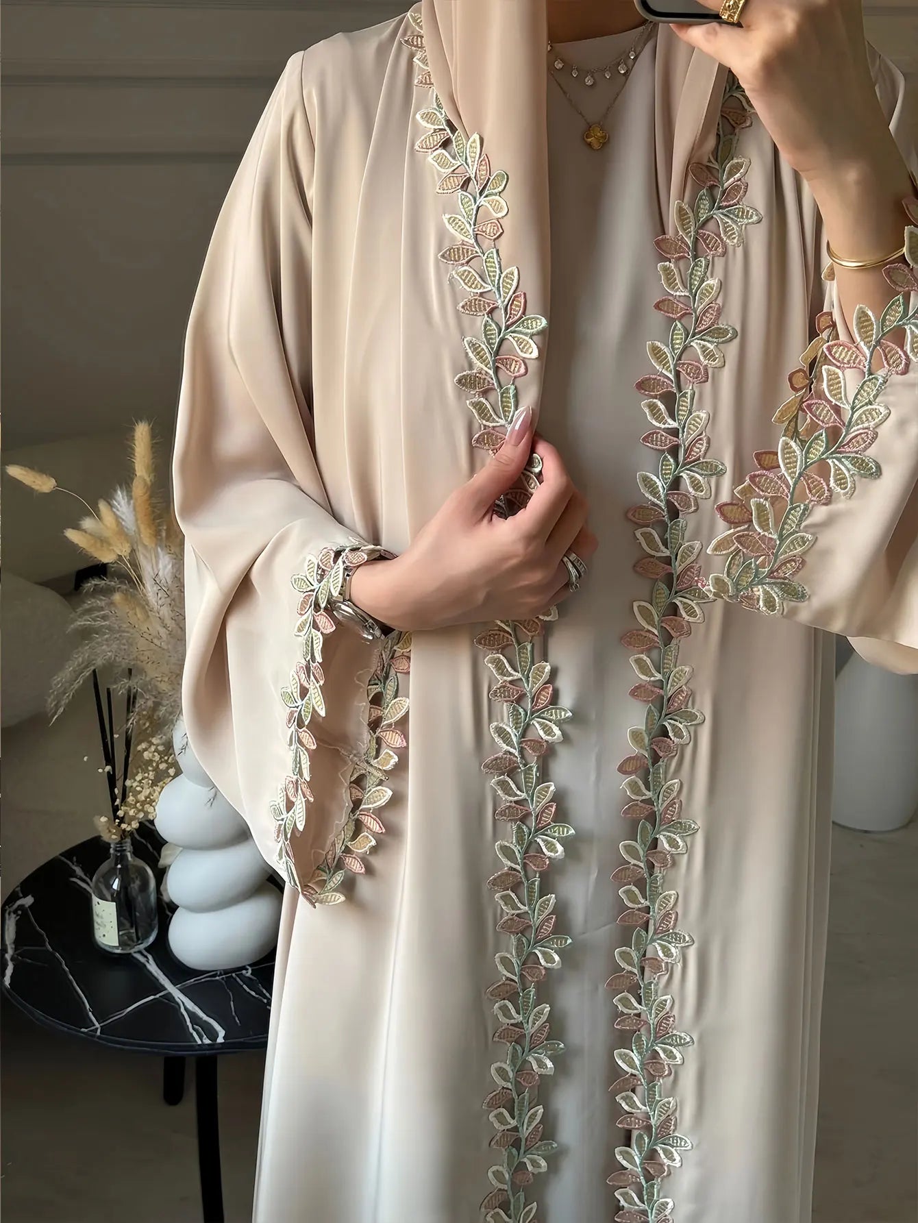 Dubai Elegant  Purple Abaya for Muslim Women - Intricately Crafted with Multicolored Embroidery Piece in Islamic Modest Fashion