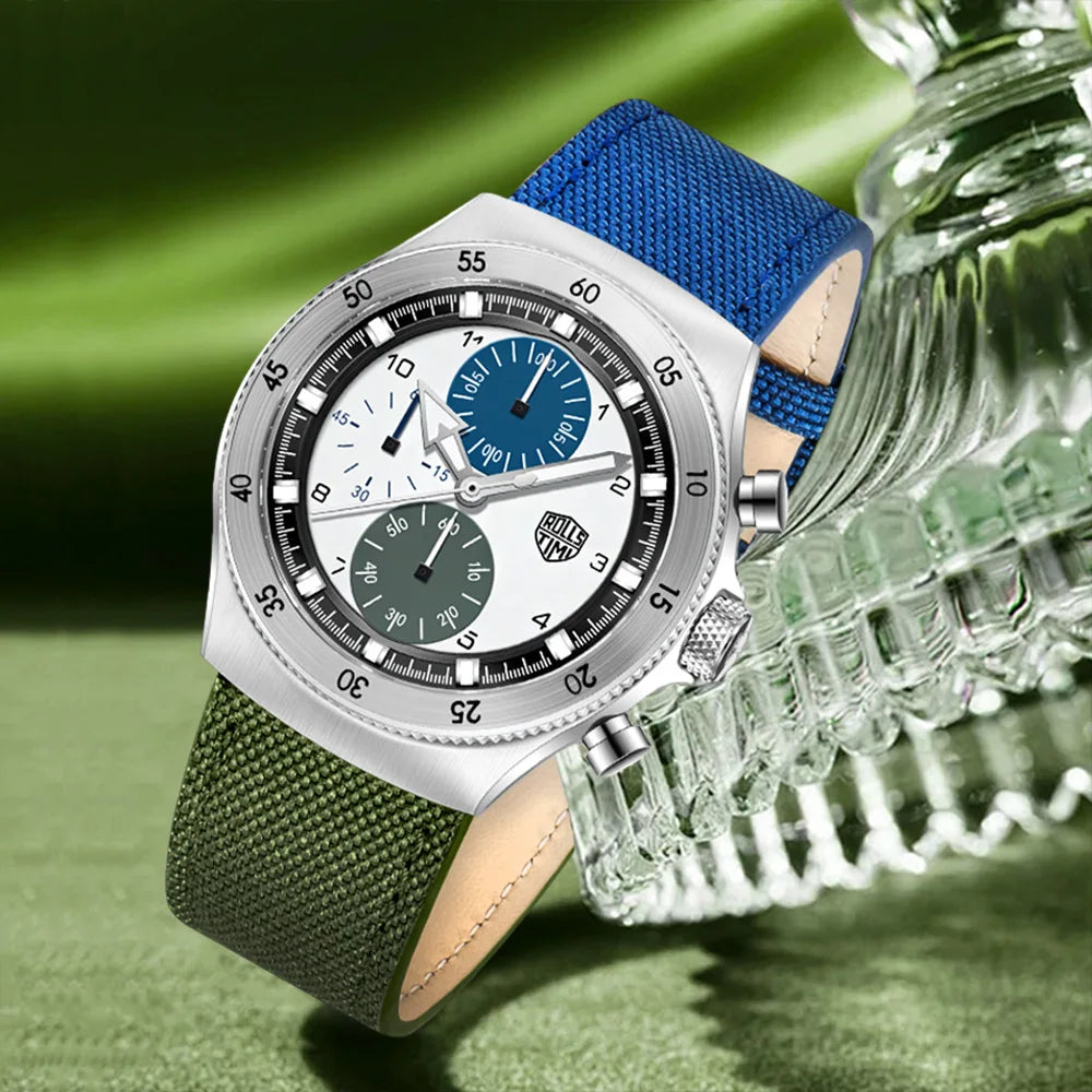 2026 new men's casual quartz watch top luxury sapphire TMI VD55 nylon men's chronograph waterproof sports men's watch luminous
