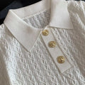 French High end Ice Silk Polo Shirt Women Summer Chic Thin Unique Jacquard Knitted Short Sleeve Loose White T-shirt Women Top