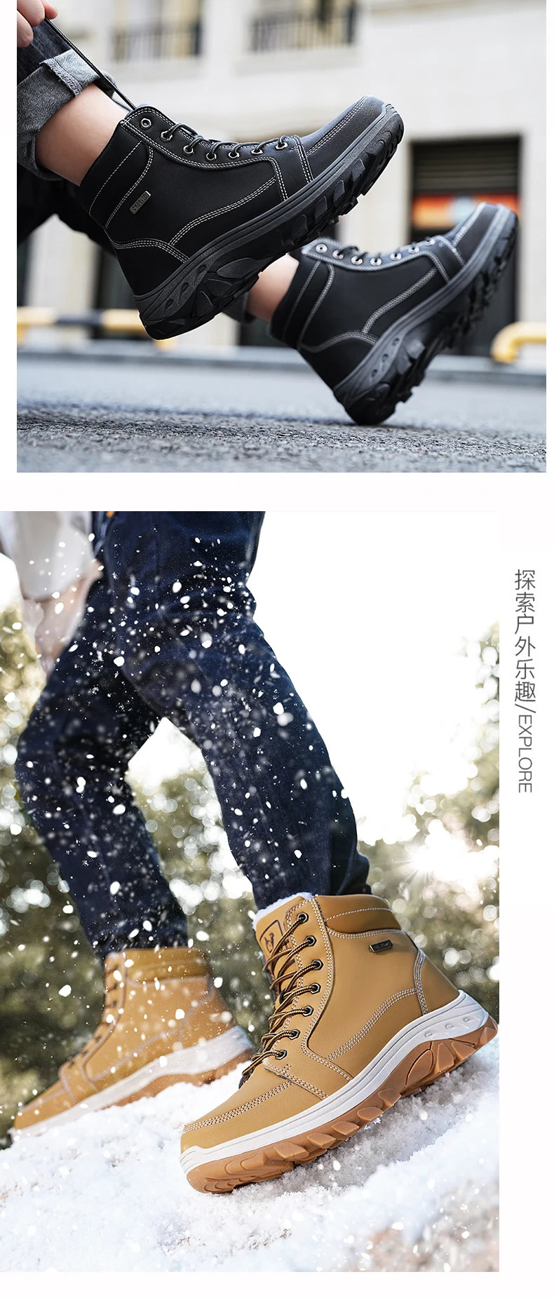 Yellow Ankle Boots Cowboy Footwear Snow Warm Fur Sneakers Padded Trekking Black Waterproof Leather Men Hiking Shoe Winter Summer