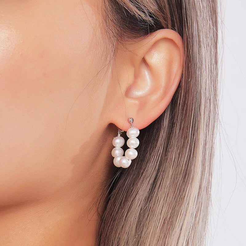 5-6mm Natural Freshwater Pearls Flat Round Shape Earrings 925 Sterling Silver Fashion Trendy Style Jewelry Gifts for Women