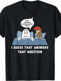 Men's 100% Cotton T-Shirt with a Humorous Chicken and Egg Design, Loose Street Style Casual Short-Sleeve Crew Neck Top, Breathable for All Seasons, Trendy Shirt, Funny Gift Shirt, Cartoon Print, Machine Washable T-Shirt