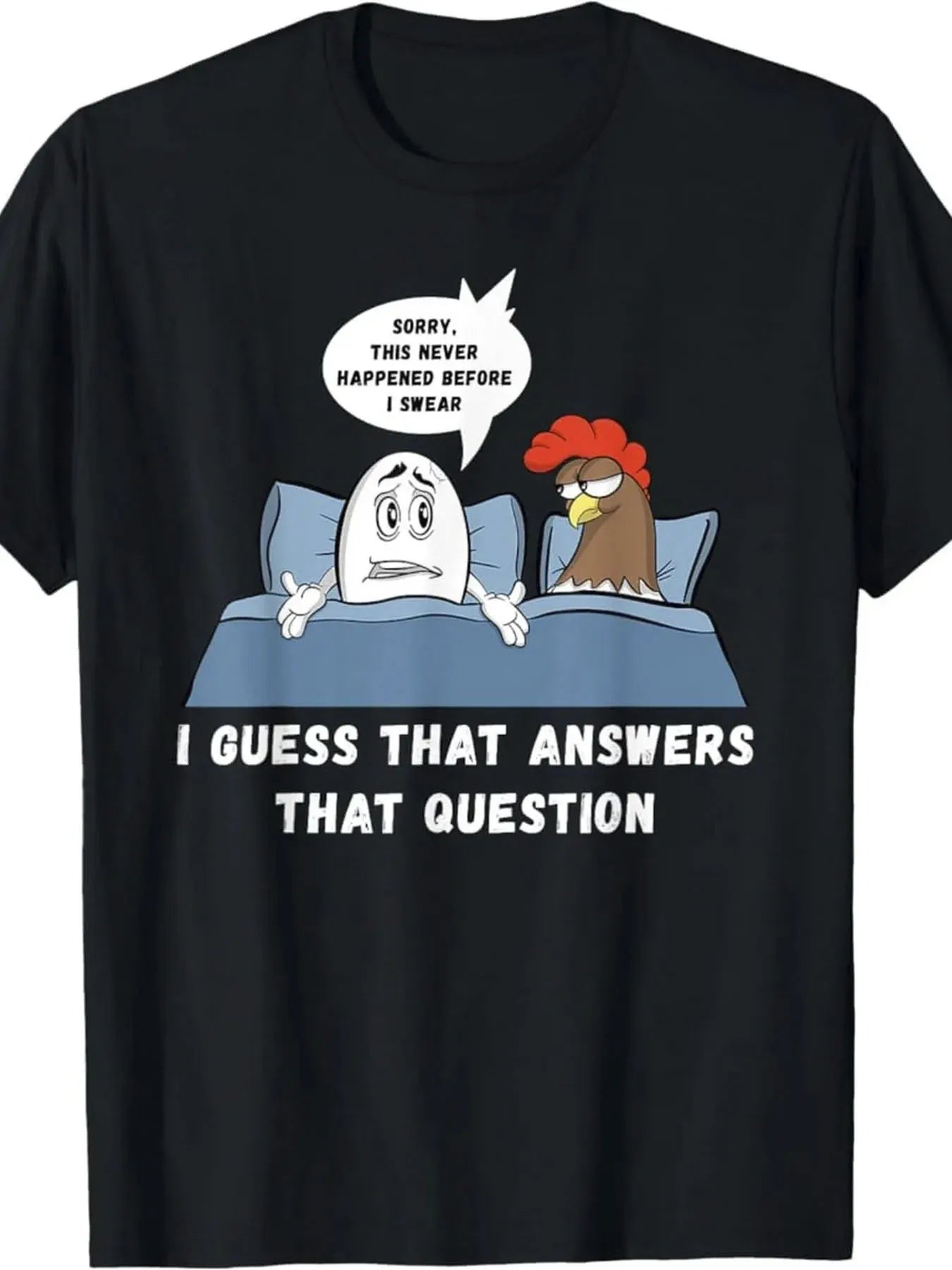 Men's 100% Cotton T-Shirt with a Humorous Chicken and Egg Design, Loose Street Style Casual Short-Sleeve Crew Neck Top, Breathable for All Seasons, Trendy Shirt, Funny Gift Shirt, Cartoon Print, Machine Washable T-Shirt