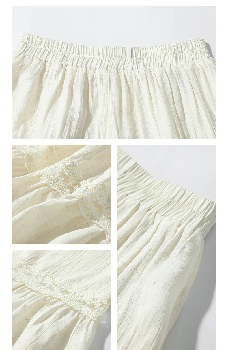 White Lace Three-Piece Set Spring Summer Slim Fit V-Neck Lace Cami Top High-Waisted A-Line Maxi Skirt Chic Red Fashion Shirt