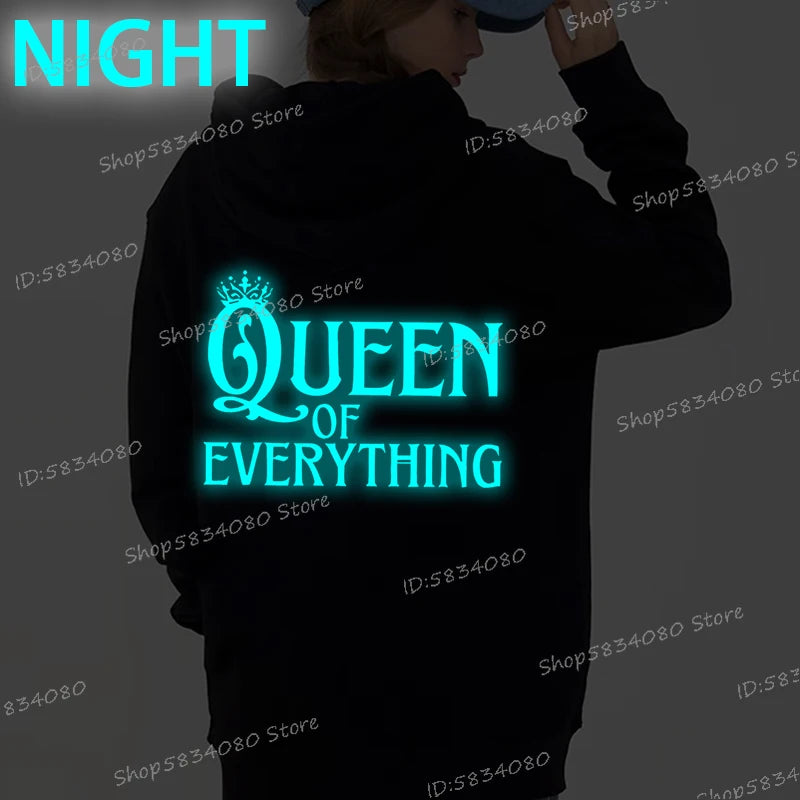 Couple Hoodies Luminous King of Whatever's Left and Queen of Everything Unisex Daily Casual Clothes Women Men Tracksuits Hooded