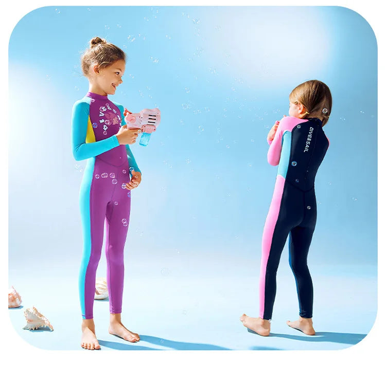 Children's Sunscreen Swimsuit Quick Drying Long Sleeved One Piece Sun Protection Diving Suit Floating Swimming Surfing Wetsuit