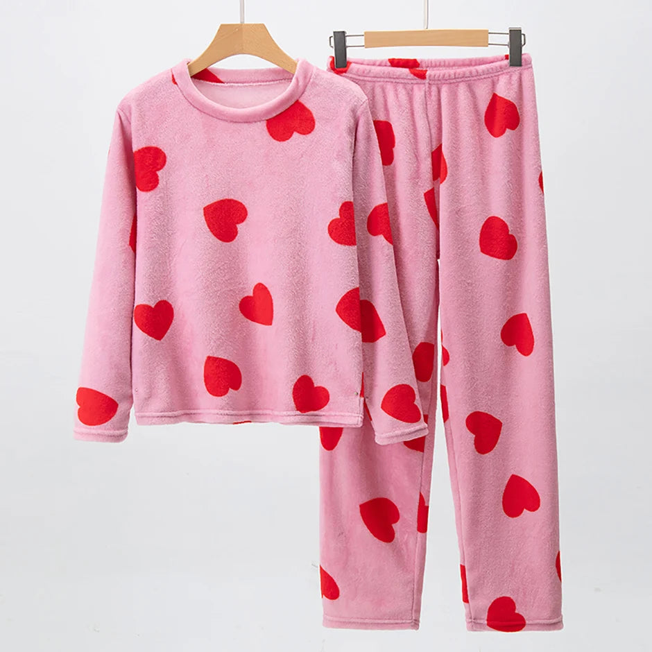 2-Piece Sisters Long-sleeved Trousers Suit girl Sweet And Lovely Home Clothes Teenagers Casual Round Neck Shirt Elastic Waist Pa