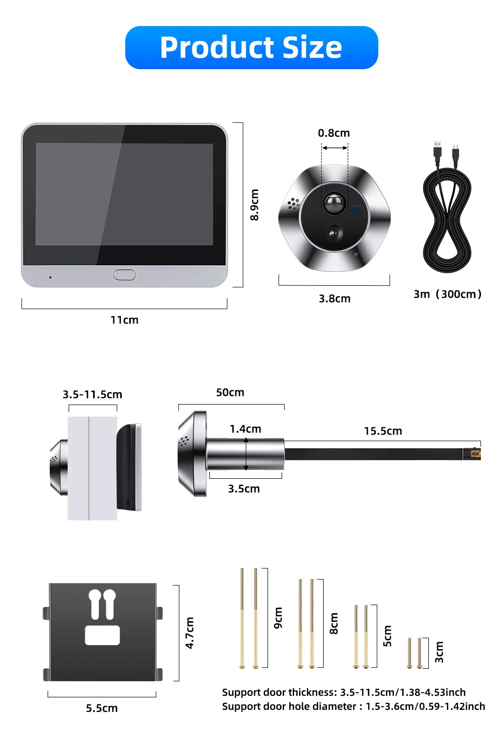 Awapow WiFi Tuya Peephole Camera Smart Life Motion Detection Digital Audio Doorbell Upgrades Two-way Intercom 2 Million HD Pixel