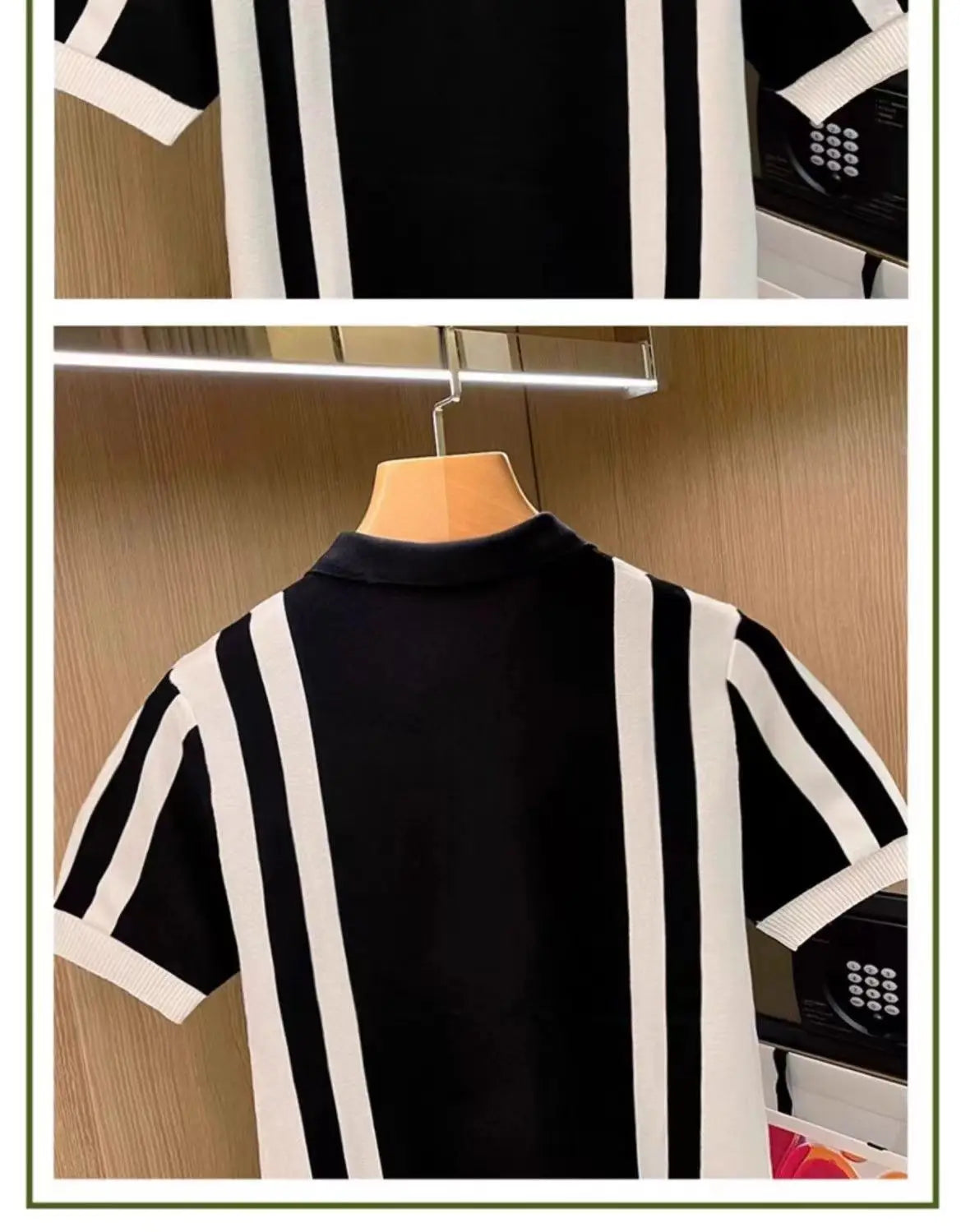 Summer New Men's Knitting polos Shirt Men Turn-down Collar Button Fashion Color Stripe Tops Knit Casual Short Sleeve T-shirts