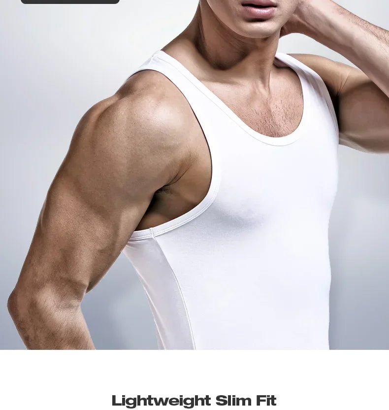 5PCS Men's summer trendy slim-fit hurdling style, modal, wearing a white undershirt underneath, men's tight-fitting