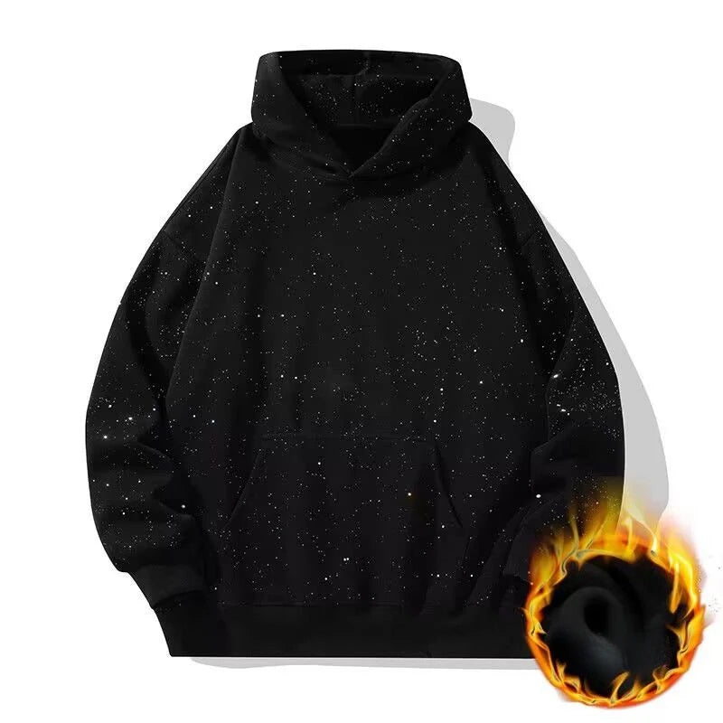Sequined Hoody Korean Streetwear Men Sweatshirts Plus Fleece New Winter American Style Chic Solid Loose Pockets Fashion Hoodies